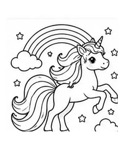 Rainbow unicorn printable coloring page