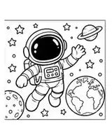 Astronaut coloring page for kids floating in space