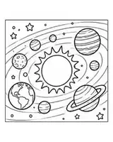 Planets coloring page for kids with the solar system