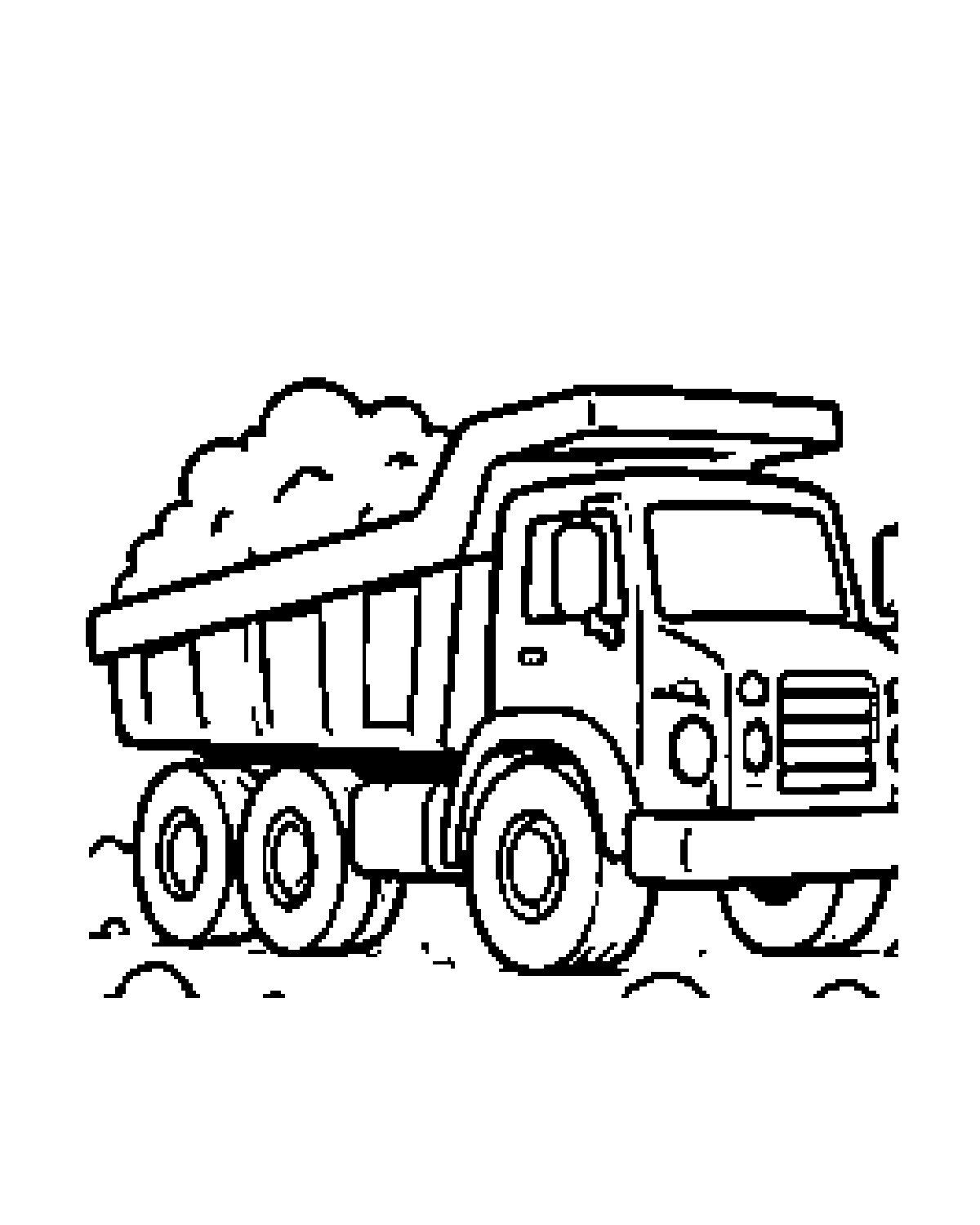 Dump truck coloring page for kids carrying a load
