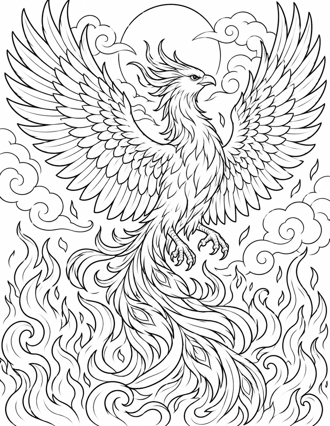 Majestic phoenix coloring page