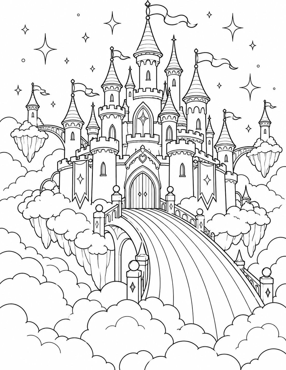 Sky castle fantasy coloring page