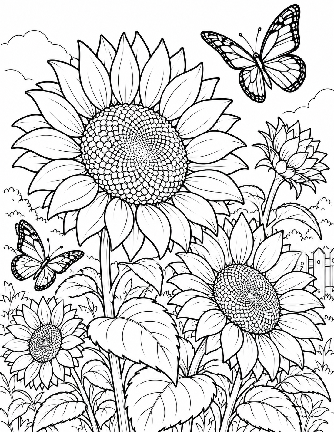 Sunflower garden coloring page preview