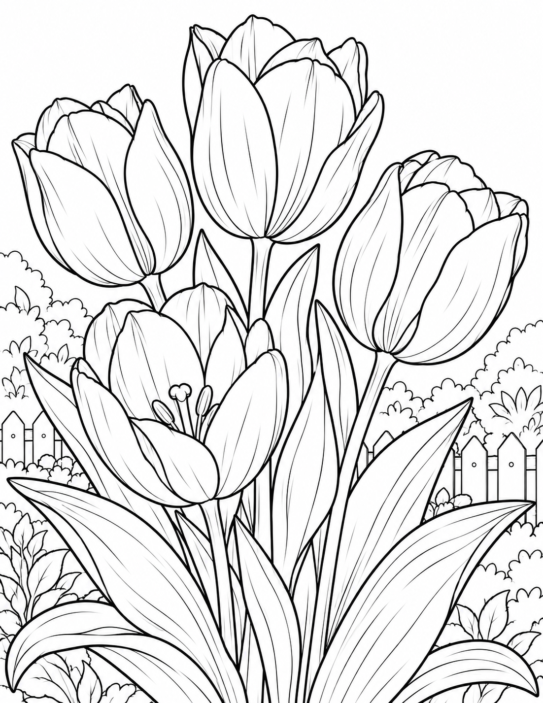 Tulip garden coloring page