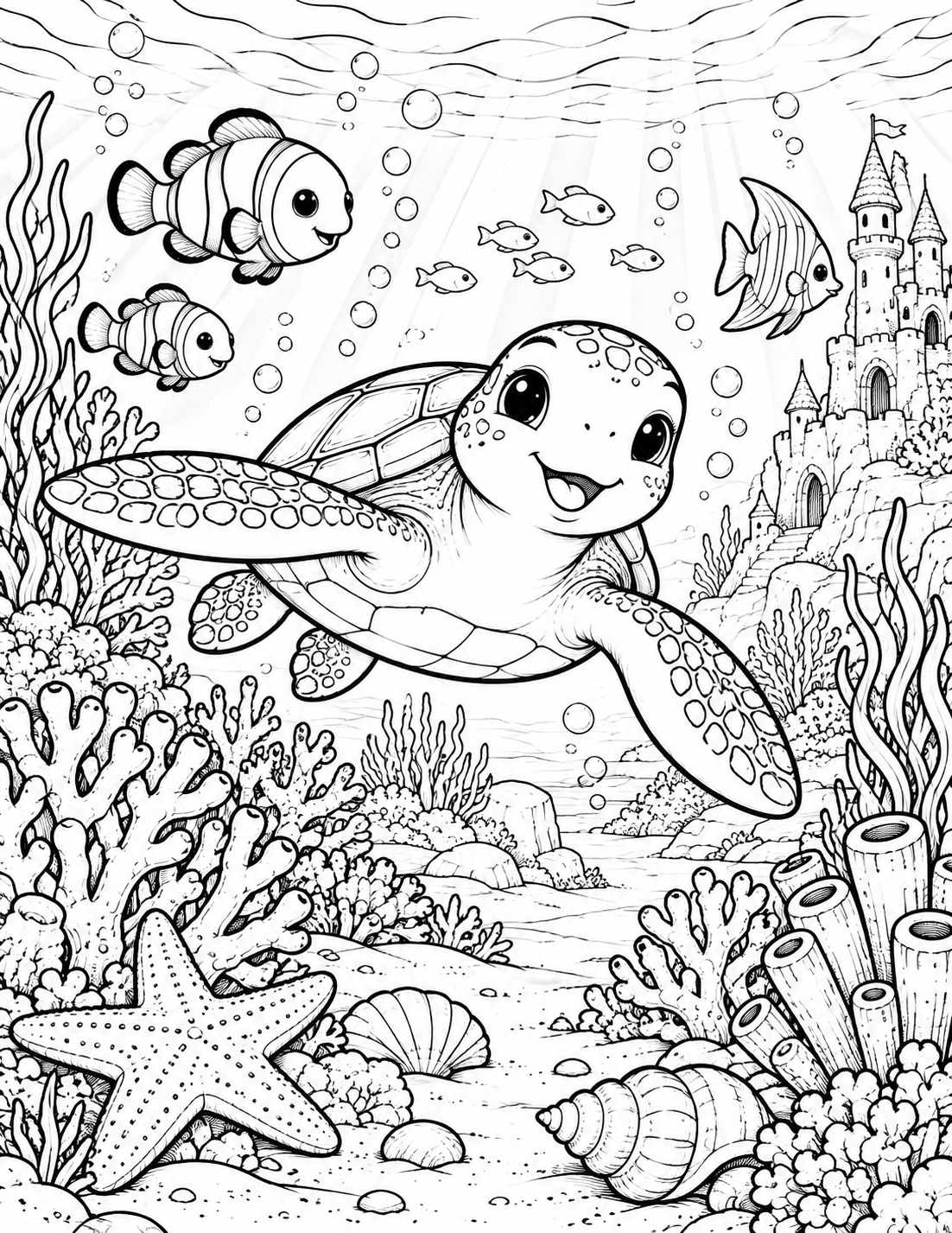 Sea turtle reef coloring page