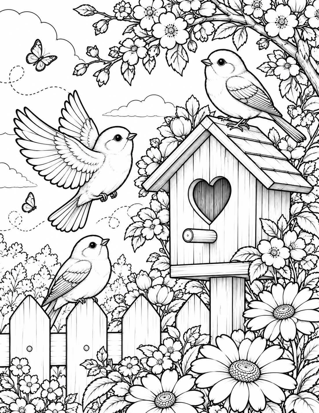 Birdhouse garden coloring page