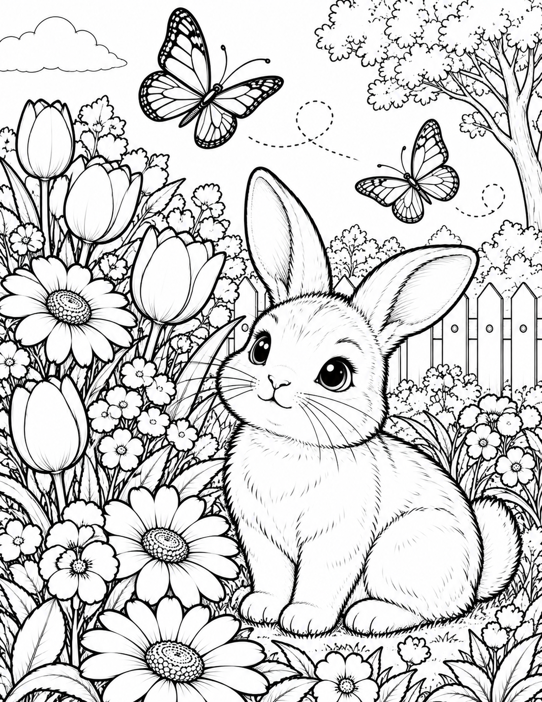 Bunny garden coloring page